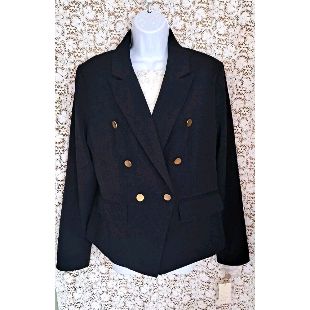 A New Day Double Breasted Blazer Size 12 Federal Blue Goldtone Buttons Lined NWT